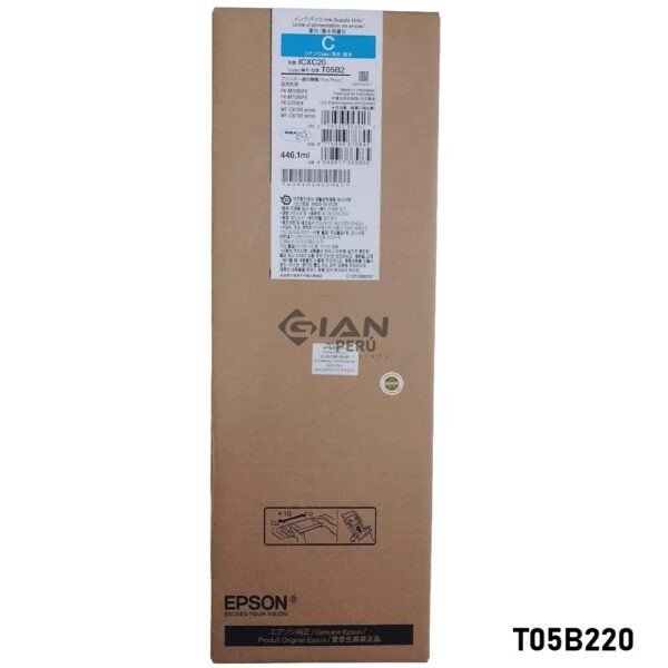 Tinta Epson T05B220 Cian Original para WF-C878R y WF-C879R. Ultra alta capacidad, calidad profesional y hasta 50,000 páginas ISO. Envios todo el Perú.