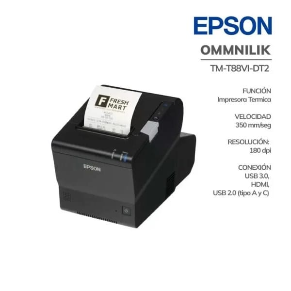 Impresora Epson Ommnilik Tm-T88vi-Dt2, Ssd64gb/ W10 Múltiple conectividad incluyendo 8 puertos USB, VGA, HDMI, Ethernet, WiFi5