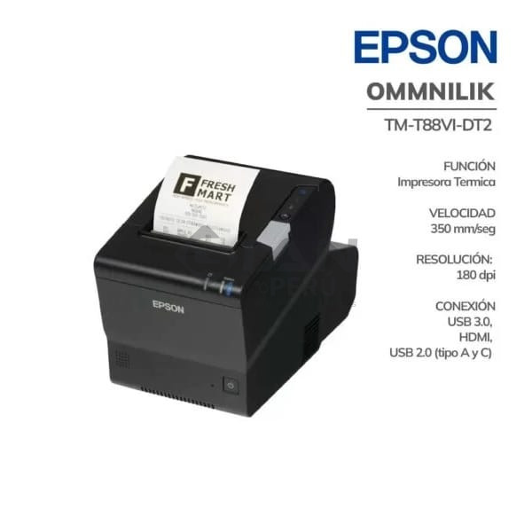 Impresora Epson Ommnilik Tm-T88vi-Dt2, Ssd64gb/ W10 Múltiple conectividad incluyendo 8 puertos USB, VGA, HDMI, Ethernet, WiFi5
