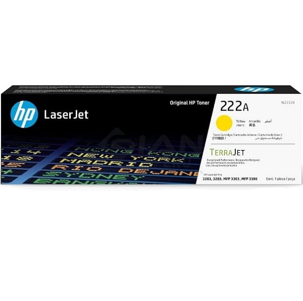 Toner HP W2222A (222A) Yellow, Para impresoras HP L.J. Pro 3201 |3204| 3303 |MFP 3288DN |3388SDW |3388FDW, Rendimiento 1,200 Págs.