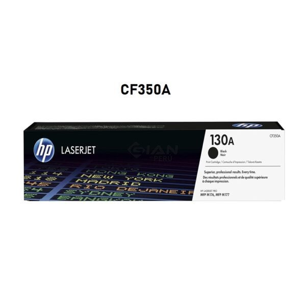 Compra Tóner HP 130A Negro CF350A original para M176 y M177. 1,300 páginas, calidad HP, garantía y envíos a todo el Perú.