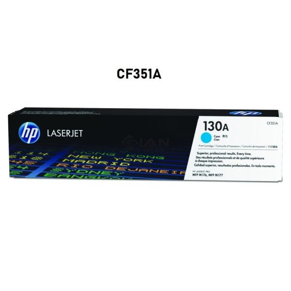 Compra Tóner HP 130A Cian CF351A original. Compatible con HP M176n y M177fw. Rinde hasta 1,000 páginas, Envíos a Todo el Perú.