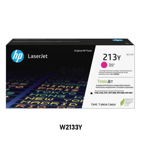 Tóner HP 213Y Magenta W2133Y Original. Rendimiento de hasta 12,000 páginas, calidad profesional y tecnología HP TerraJet.