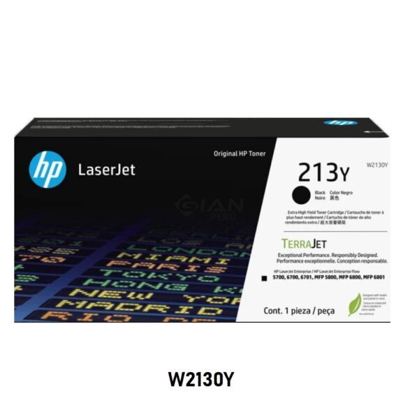 Compra Tóner HP 213Y Negro W2130Y Original. Alto rendimiento 18,000 páginas para HP Color LaserJet Enterprise. Calidad y garantía HP.