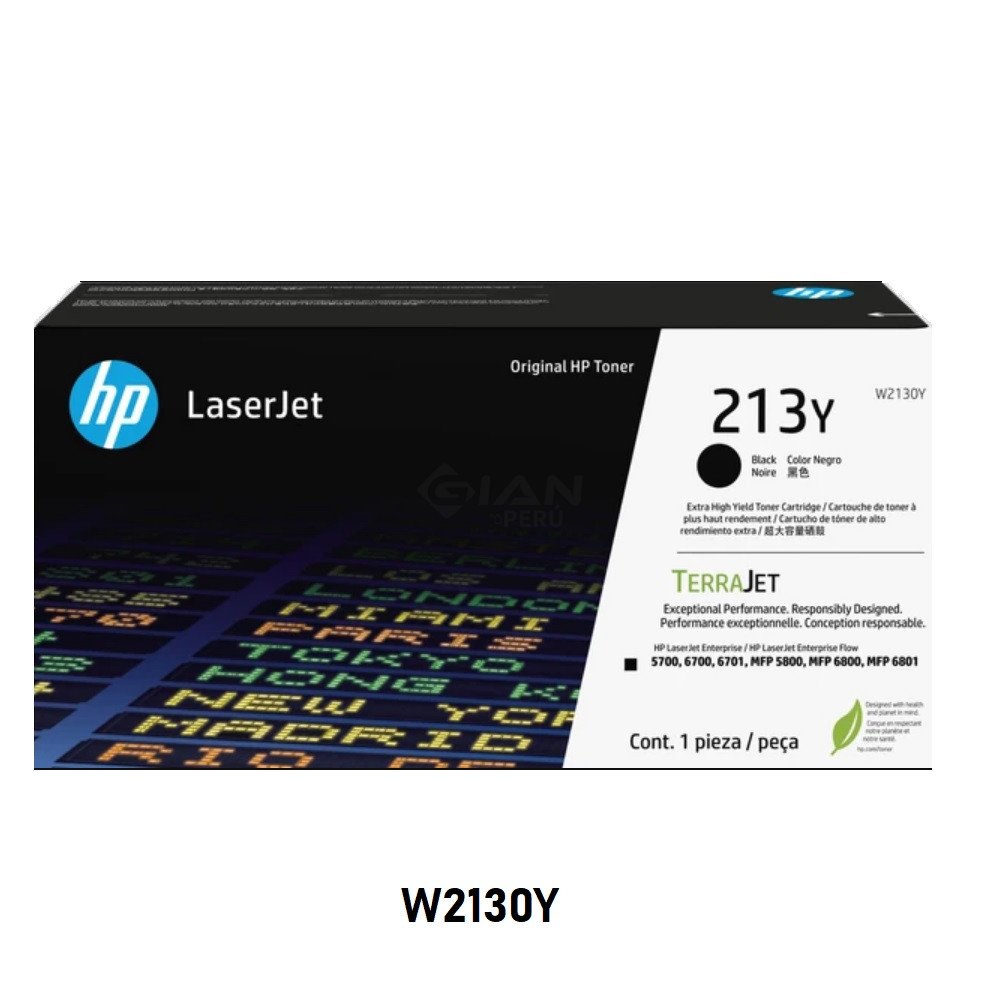 Compra Tóner HP 213Y Negro W2130Y Original. Alto rendimiento 18,000 páginas para HP Color LaserJet Enterprise. Calidad y garantía HP.