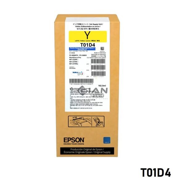 Compra la Tinta Epson T01D420 Yellow Original C13T01D420 para impresoras Epson WorkForce Pro. Alto rendimiento de hasta 20,000 páginas.