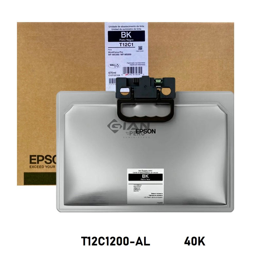 Compra la Tinta Epson T12C1 Negro Original T12C120-AL de alta capacidad WorkForce Pro WF-M5399 y WF-M5899. Hasta 40,000 páginas