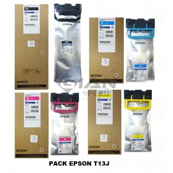 El cartucho Bolsa de Tinta Epson T13J Black, cyan, magenta, yellow, Es Compatible Con Epson® WorkForce EM-C8100 / EM-C8101, de 20,000 Páginas.