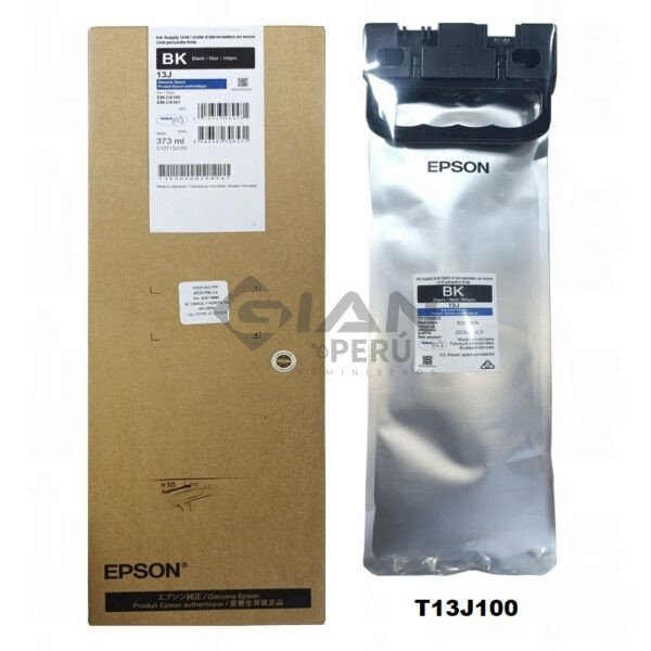 bolsa-de-tinta-epson-t13j100-wf-em-c8100-em-c8101-negro-original El cartucho Bolsa de Tinta Epson T13J100 Black 373ml, Es Compatible Con Epson® WorkForce EM-C8100 / EM-C8101, 20,000 Páginas.
