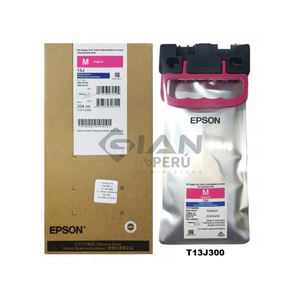 bolsa-de-tinta-epson-t13j300-wf-em-c8100-em-c8101-magenta-original El cartucho Bolsa de Tinta Epson T13J300 Magenta 204ml, Es Compatible Con Epson ® WorkForce EM-C8100 / EM-C8101, Con 15,000 Páginas.