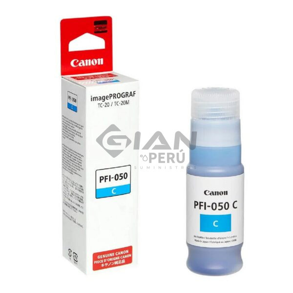 Botella de Tinta Canon PFI-050, Es compatible con los siguientes modelos Canon imagePROGRAF TC-20 / iPF TC-20M, Cian 7,300 Páginas.