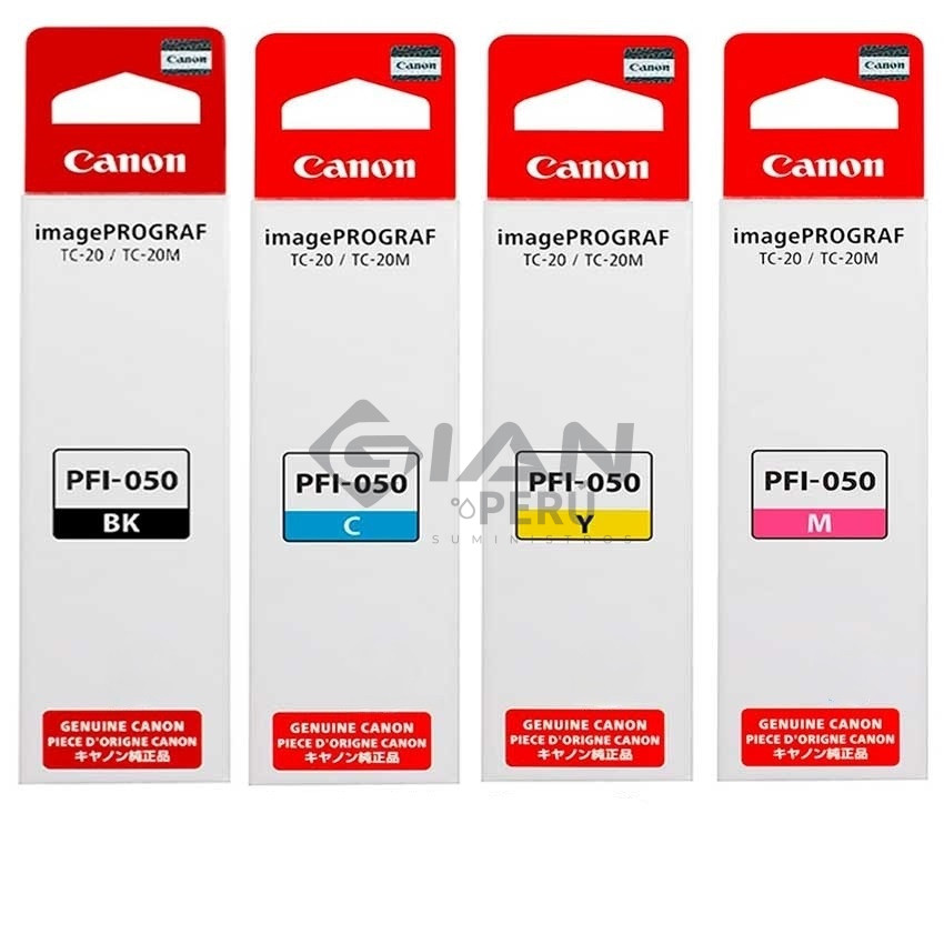 El kit de Botella de Tinta Canon PFI-050, Es compatible con los siguientes modelos Canon imagePROGRAF TC-20 / iPF TC-20M, 7,300 Páginas.