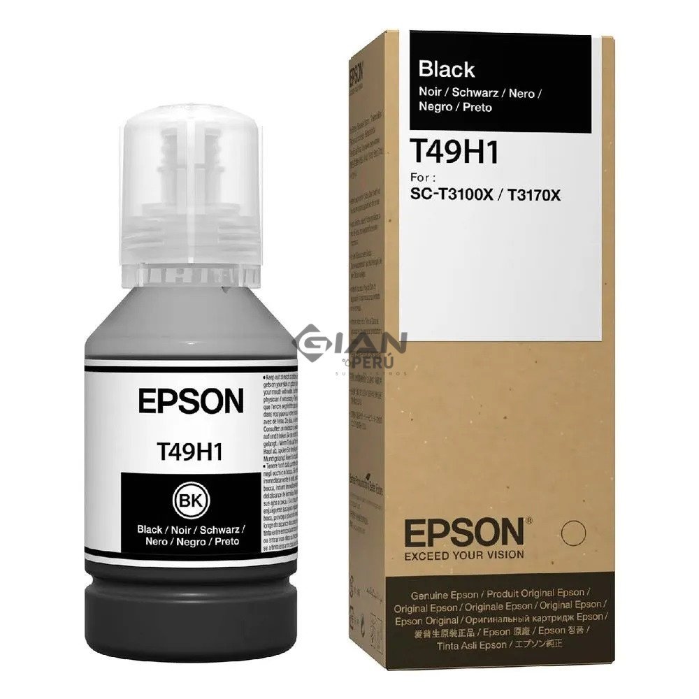 Botella Tinta Epson T49H100 Negro, Código T49H100 es Compatible con Impresoras Epson Surecolor t3170x, sc-t3100x Rendimiento 6,000 Páginas.
