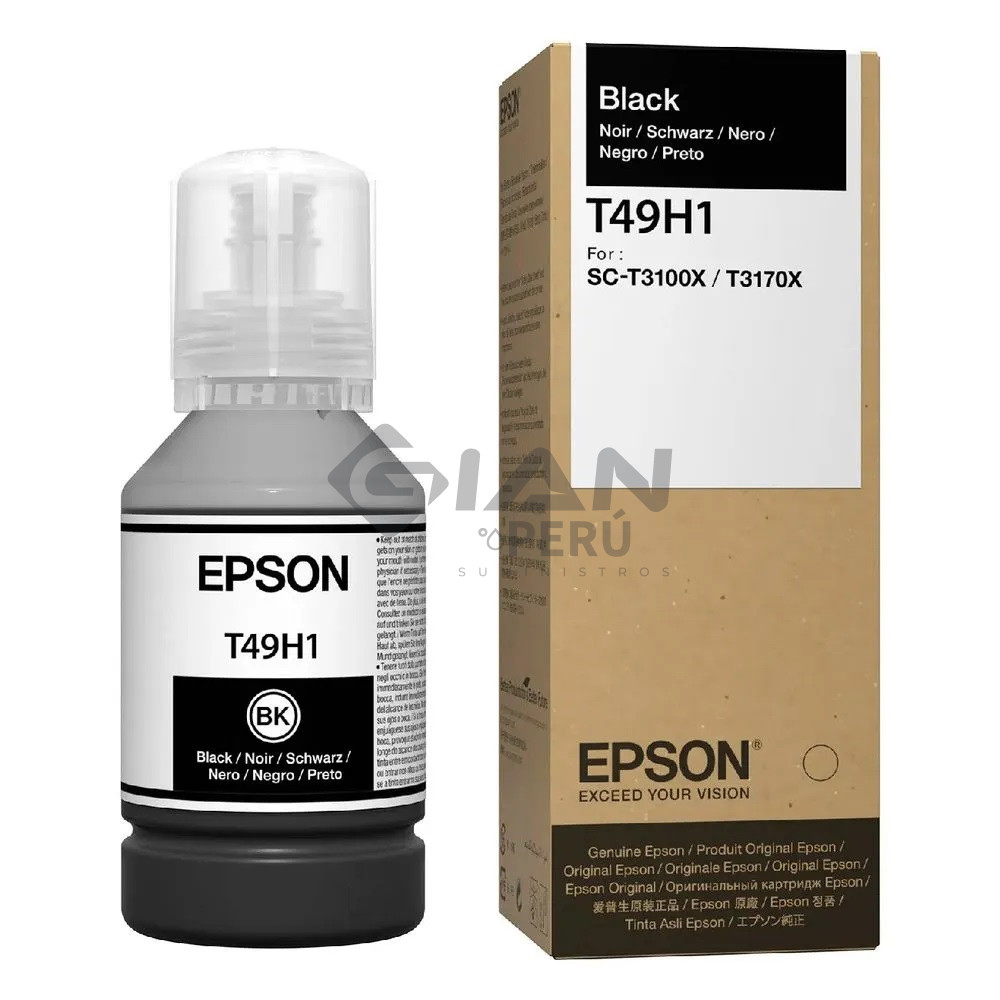 Botella Tinta Epson T49H100 Negro, Código T49H100 es Compatible con Impresoras Epson Surecolor t3170x, sc-t3100x Rendimiento 6,000 Páginas.