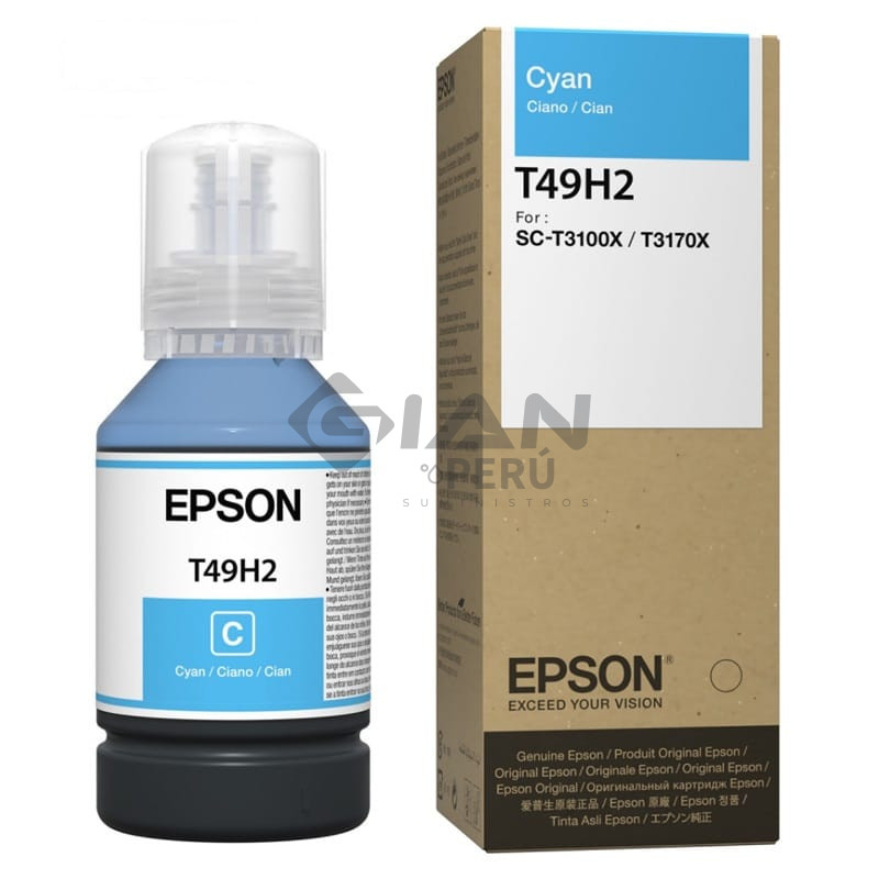La Botella Tinta Epson T49H200 Cyan, Código T49H200 es Compatible con Impresoras Epson Surecolor t3170x, sc-t3100x Con Rendimiento 6,000 Páginas.
