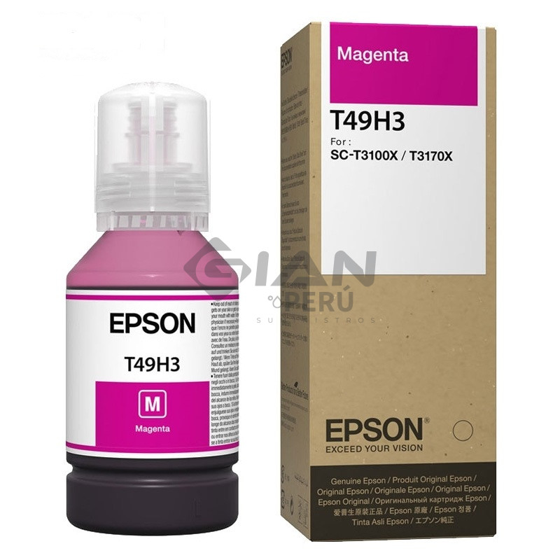 Botella Tinta Epson T49H300 Magenta, Código T49H300 es Compatible con Impresoras Epson Surecolor t3170x, sc-t3100x Rendimiento 6,000 Páginas.