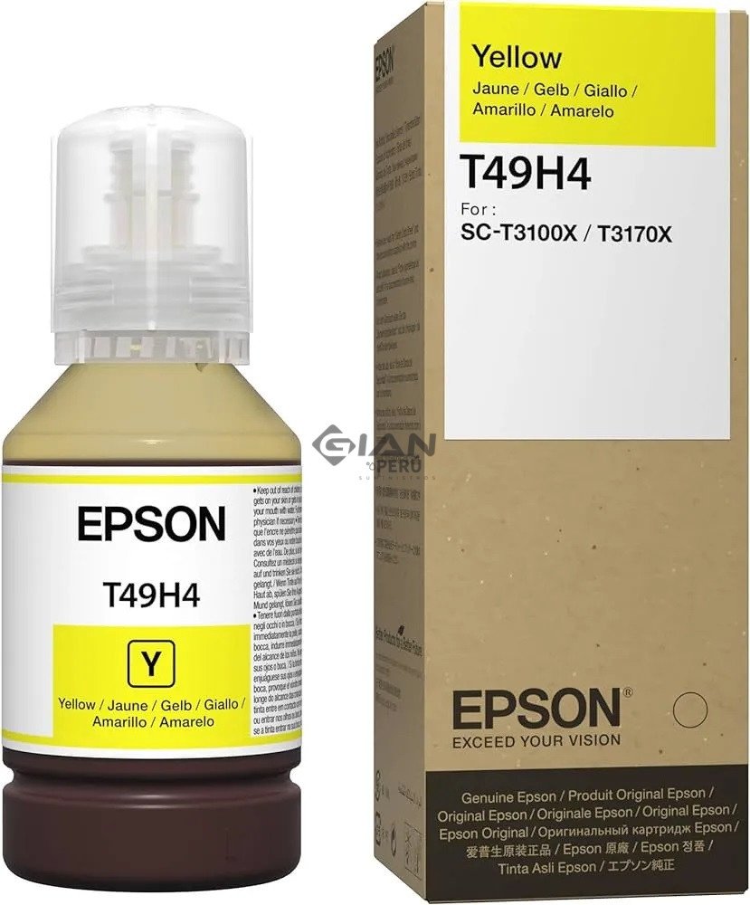 Botella Tinta Epson T49H400 Yellow, Código T49H400 es Compatible con Impresoras Epson Surecolor t3170x, sc-t3100x Con Rendimiento 6,000 Páginas.