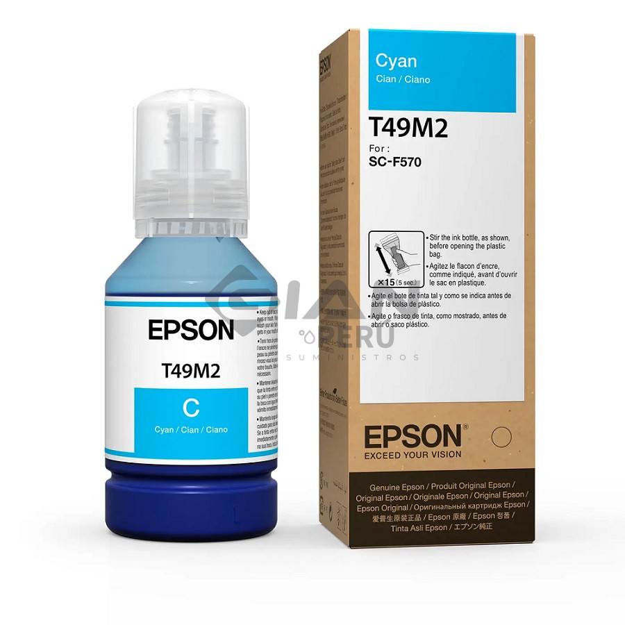 La Botella Tinta Epson T49M220 Cian, Código T49M220 es Compatible con Impresoras Epson Surecolor F570, SC-F571, SC-F170 Rendimiento 6,000 Páginas.
