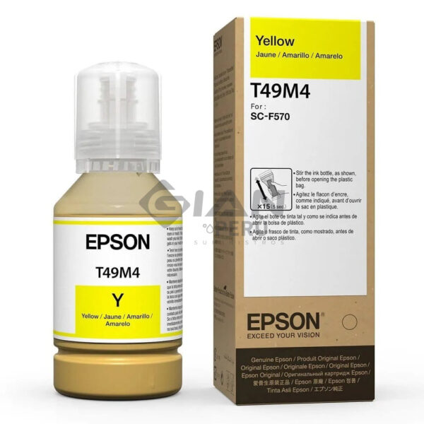 La Botella Tinta Epson T49M420 Yellow, Código T49M420 es Compatible con Impresoras Epson Surecolor F570, SC-F571, SC-F170 Rendimiento 6,000 Páginas.
