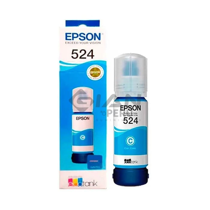 La Botella de Tinta Epson T524 Cyan, Código T524220-AL es Compatible con Impresoras Epson EcoTank L15150 | L15160 | L6490 6,000 Paginas.