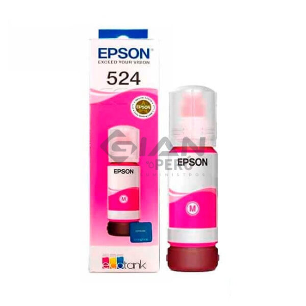 botella-tinta-epson-t524-magenta-l15150-l15160-l6490-gianperu La Botella Tinta Epson T524 Magenta, Código T524320-AL es Compatible con Impresoras Epson EcoTank L15150 | L15160 | L6490 6,000 Páginas.