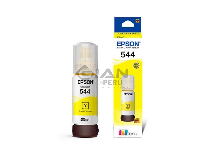 La Botella Tinta Epson T544 Yellow, Código T544420-AL es Compatible con Impresoras Epson EcoTank L3110 / L3160 / L5590. 7,500 Páginas.