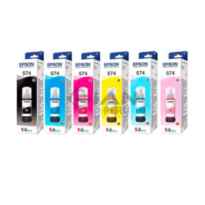 Kit Botella Tinta Epson T574 Negro, Cian, Magenta, Yellow, Light Cian, Light Magenta, para Impresora Epson EcoTank L8050 | L18050 7,000 Págs.