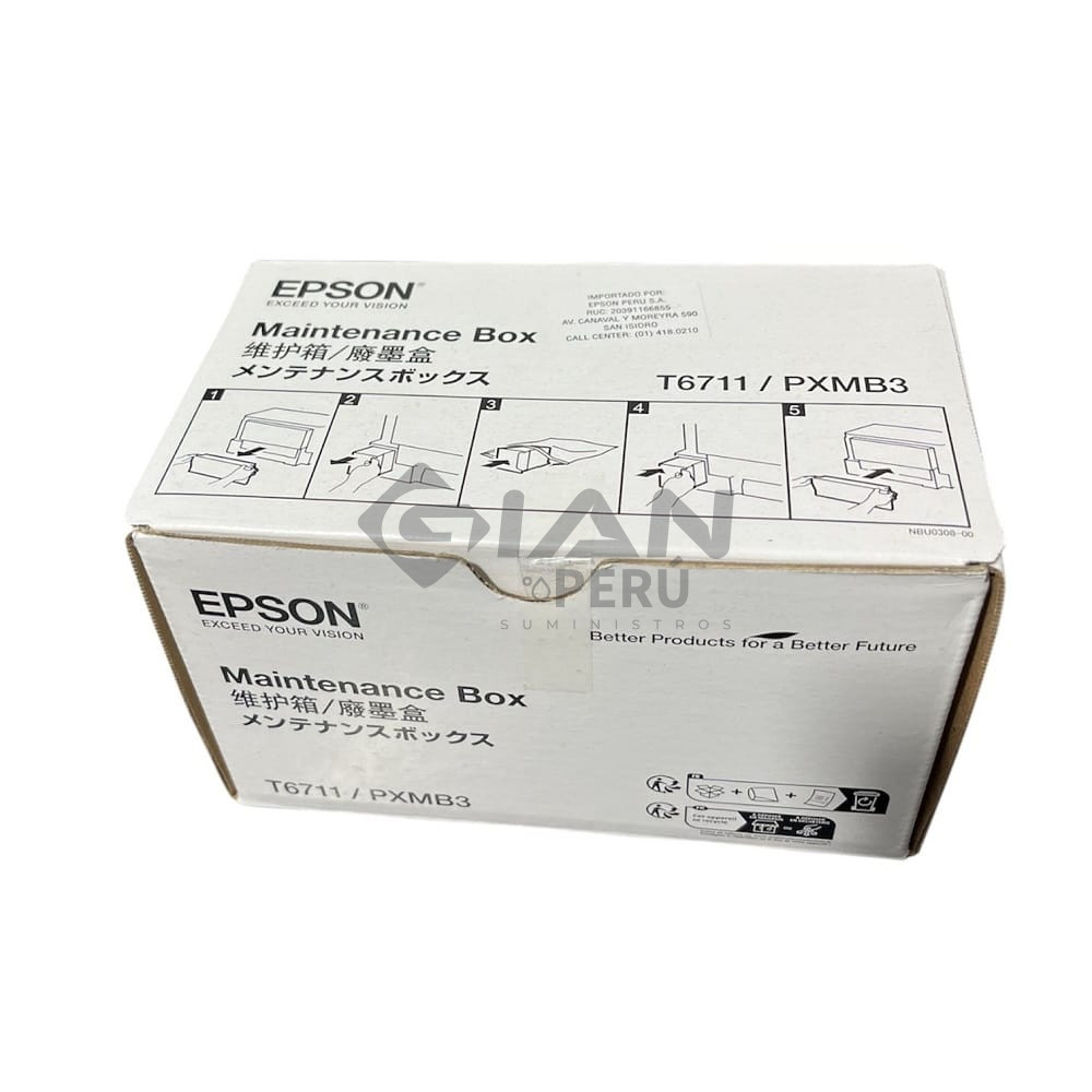 La Caja de Mantenimiento Epson T6711/PXMB3, Es Compatible Con Impresora Epson Multifuncional EcoTank L1455, Rendimiento 15,000 Págs.