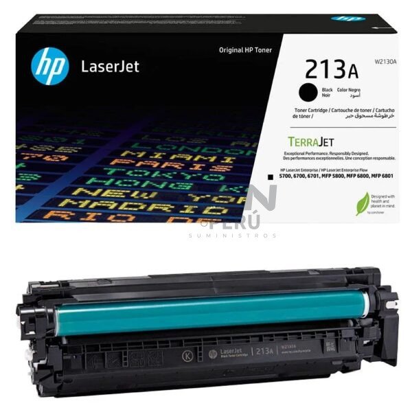 El Cartucho Hp 213A W2130A Negro, Es Compatible Con Hp LaserJet Enterprise 5700dn/ 6700dn/ 6701dn/ MFP 5800dn/ 6800d, de 3,500 Páginas.