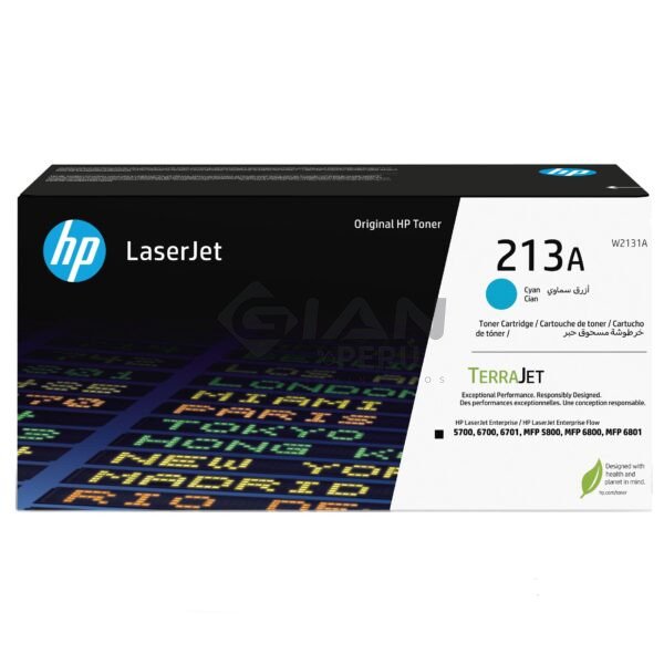 El Cartucho Hp 213A W2131A Cyan, Es Compatible con Hp LaserJet Enterprise 5700dn/ 6700dn/ 6701dn/ MFP 5800dn/ 6800d, 3,000 Págs.