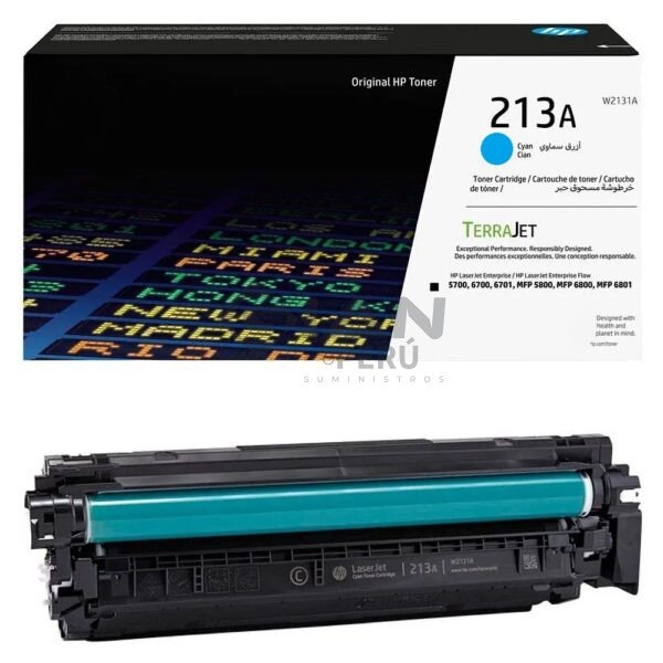El Cartucho Hp 213A W2131A Cyan, Es Compatible con Hp LaserJet Enterprise 5700dn/ 6700dn/ 6701dn/ MFP 5800dn/ 6800d, 3,000 Págs.