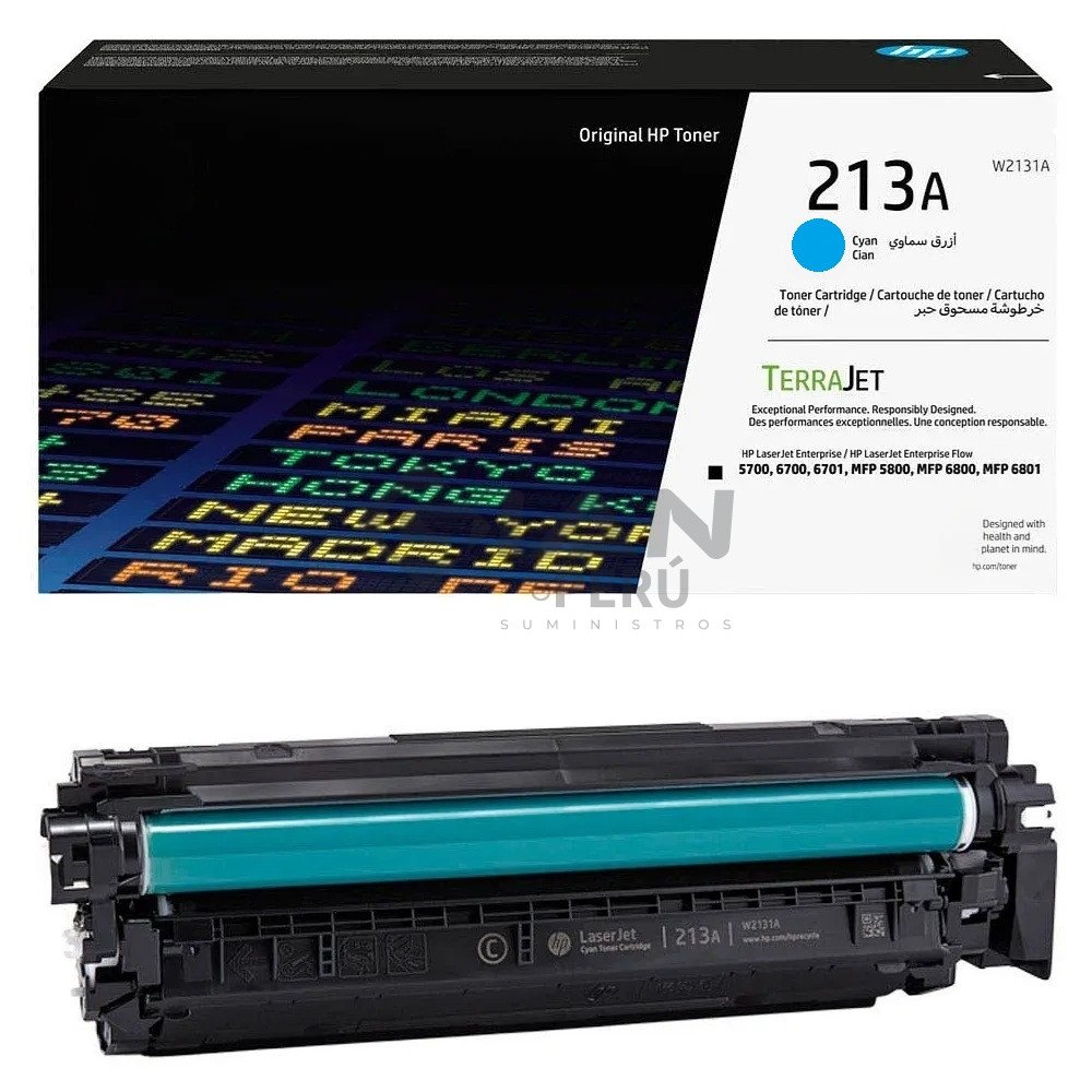 El Cartucho Hp 213A W2131A Cyan, Es Compatible con Hp LaserJet Enterprise 5700dn/ 6700dn/ 6701dn/ MFP 5800dn/ 6800d, 3,000 Págs.