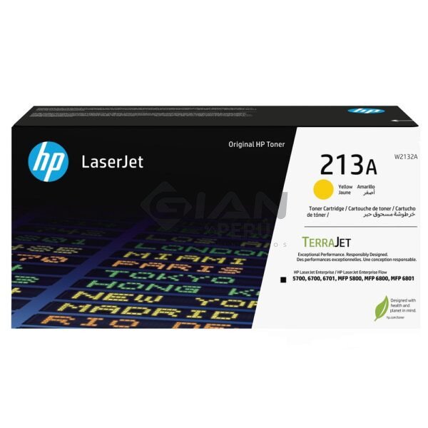 El Cartucho Hp 213A W2132A Yellow, Es Compatible Con LaserJet Enterprise 5700dn/ 6700dn/ 6701dn/ MFP 5800dn/ 6800d, 3,000 Págs.