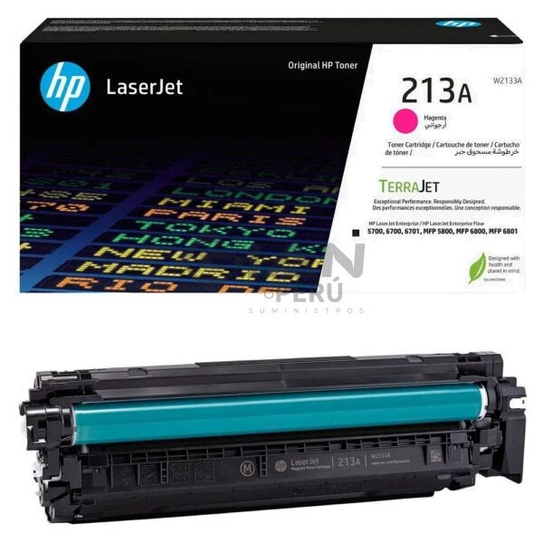 El Cartucho Hp 213A W2133A Magenta, Es Compatible Con LaserJet Enterprise 5700dn/ 6700dn/ 6701dn/ MFP 5800dn / 6800d, Con 3,000 Págs.