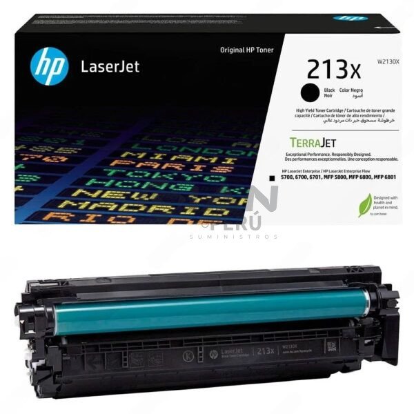 El Cartucho Hp 213X W2130X Negro, Es Compatible Con LaserJet Enterprise 5700dn / 6700dn / 6701dn / MFP 5800dn / 6800d, 9,000 Págs.