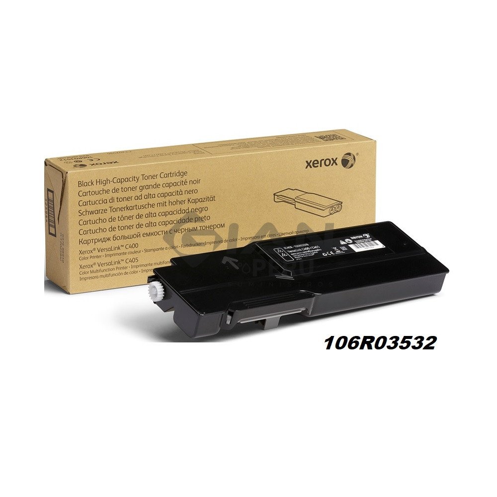 El Cartucho de Toner Xerox 106R03532 Negro, Es Compatible Con Impresora Xerox VersaLink C400/C405, Con Rendimiento 10,500 Páginas.