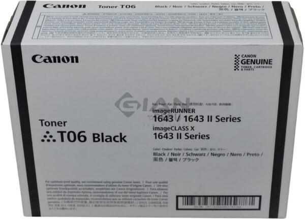 El Cartucho Toner Canon T06, Es compatible con los siguientes modelos Canon ImagRUNNER 1643P/ 1643i II/ 1643if II Negro, 20,500 Páginas.