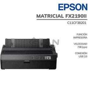 La Impresora Epson Matricial FX-2190ii, matriz de 9 agujas, 15 pulgadas Paralelo / USB 2.0 Cartucho de cinta de hasta 12 millones de caracteres