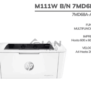 La Impresora LaserJet Hp M111w 7MD68A Monocromática conexión USB y inalámbrica 802.11b, Velocidad 20ppm - Hasta 600x600 ppp
