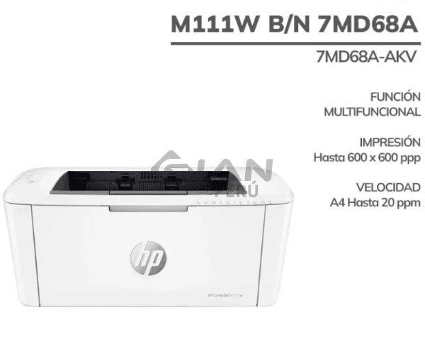 La Impresora LaserJet Hp M111w 7MD68A Monocromática conexión USB y inalámbrica 802.11b, Velocidad 20ppm - Hasta 600x600 ppp