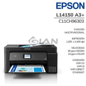 La Impresora Multifuncional Epson EcoTank L14150 A3 Wifi /ADF Te permite imprimir hasta 7.500 páginas en negro, 6.000 páginas a color.