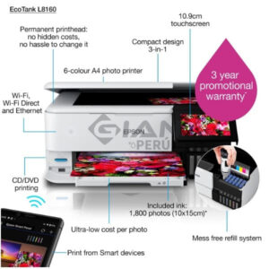 La Impresora Multifuncional Epson Fotografía Ecotank L8160 Wifi, ofrece una excelente calidad de impresión fotográfica de hasta A4.