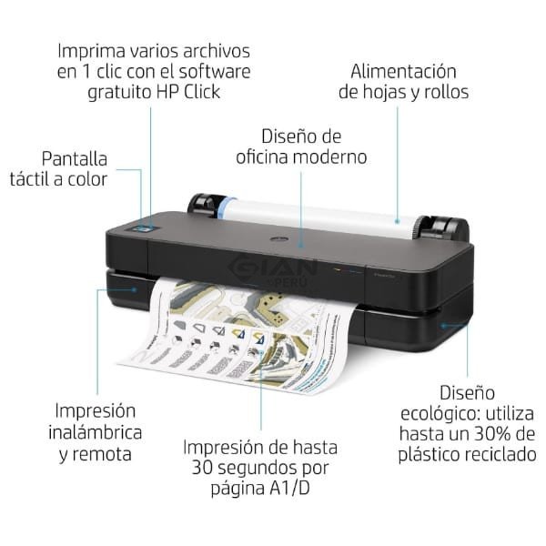 Impresora Plotter Hp DesignJet T250 24in 5HB06A, proyectos de varios tamaños A3 y A1 de forma, velocidad de hasta 30 segundos por plot A1