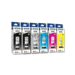 Kit De Tinta Epson T554 y T555 Negro Pigmento, Cian, Magenta, Yellow, Gris, Negro Foto, para Impresoras Epson EcoTank L8160 | L8180. 7,000 Páginas.