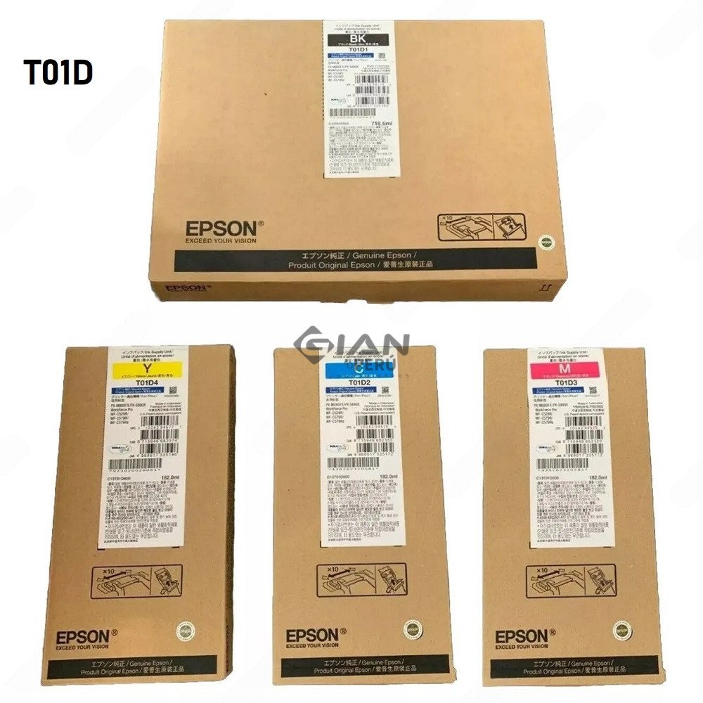 Compra la kit de Tinta Epson T01D Negra, cyan, yellow, magenta Original de alto rendimiento. Para Epson WorkForce Pro WF-C579R / WF-C529R.