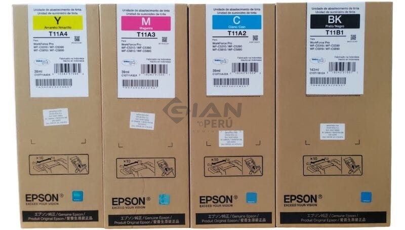 El Kit Bolsa de Tintas Epson T11B y T11A, Es Compatible Con Impresoras Epson workForce Pro WF-C5810/ WF-C5890 Negro 10k y color 5k Págs.