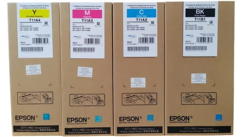 El Kit Bolsa de Tintas Epson T11B y T11A, Es Compatible Con Impresoras Epson workForce Pro WF-C5810/ WF-C5890 Negro 10k y color 5k Págs.