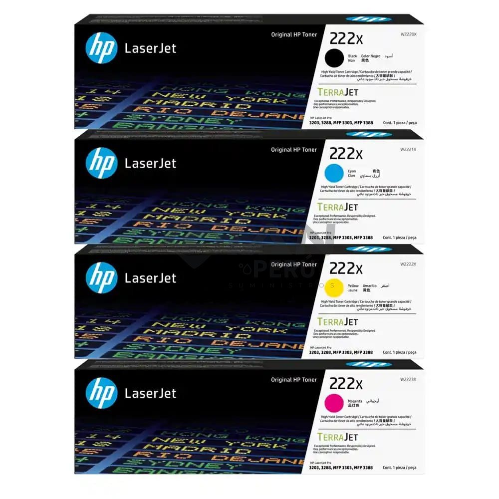 Kit de Toner HP 222X, negro, cyan, magenta, yellow Para impresoras LaserJet Pro 3201 |3204| 3303 |MFP 3288DN |3388SDW |3388FDW