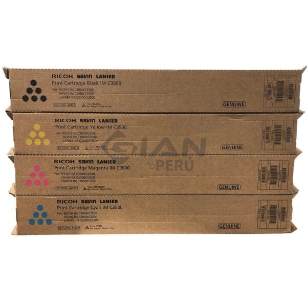 El kit de Toner Ricoh Im c3000, im c3500 Es compatible con Impresora Ricoh Lanier, Savin  IM C3000 /IM C3500 Rendimiento Negro 31k./color 19k.