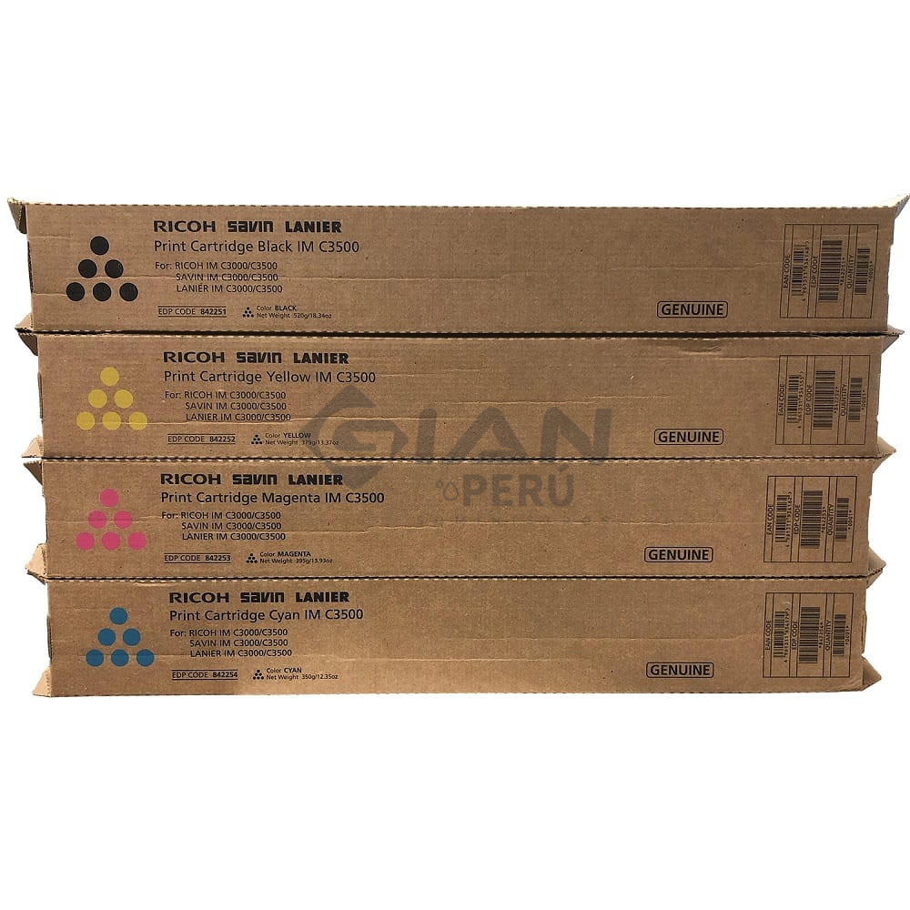 El kit de Toner Ricoh Im c3000, im c3500 Es compatible con Impresora Ricoh Lanier, Savin  IM C3000 /IM C3500 Rendimiento Negro 31k./color 19k.
